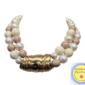 Vintage 1977 Signed Givenchy Modernist 2-Strand Beaded Necklace